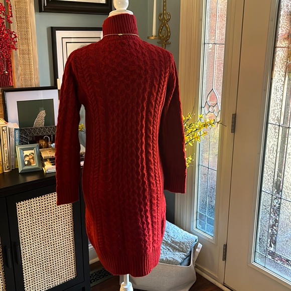 Ann Taylor Deep Red Turtleneck Cableknit Sweater Dress - Picture 3 of 5